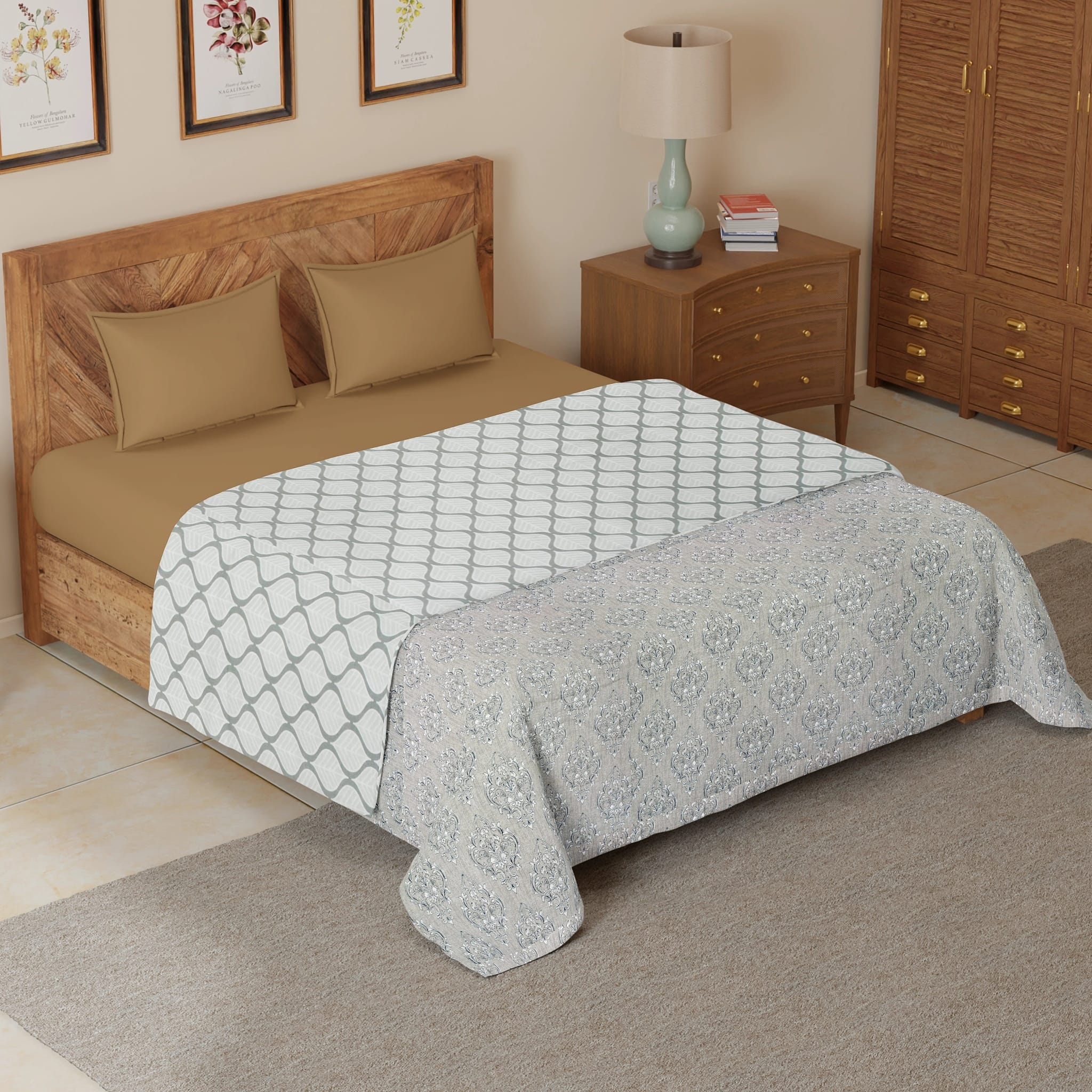 Riva Floral Cotton Dohar, Grey