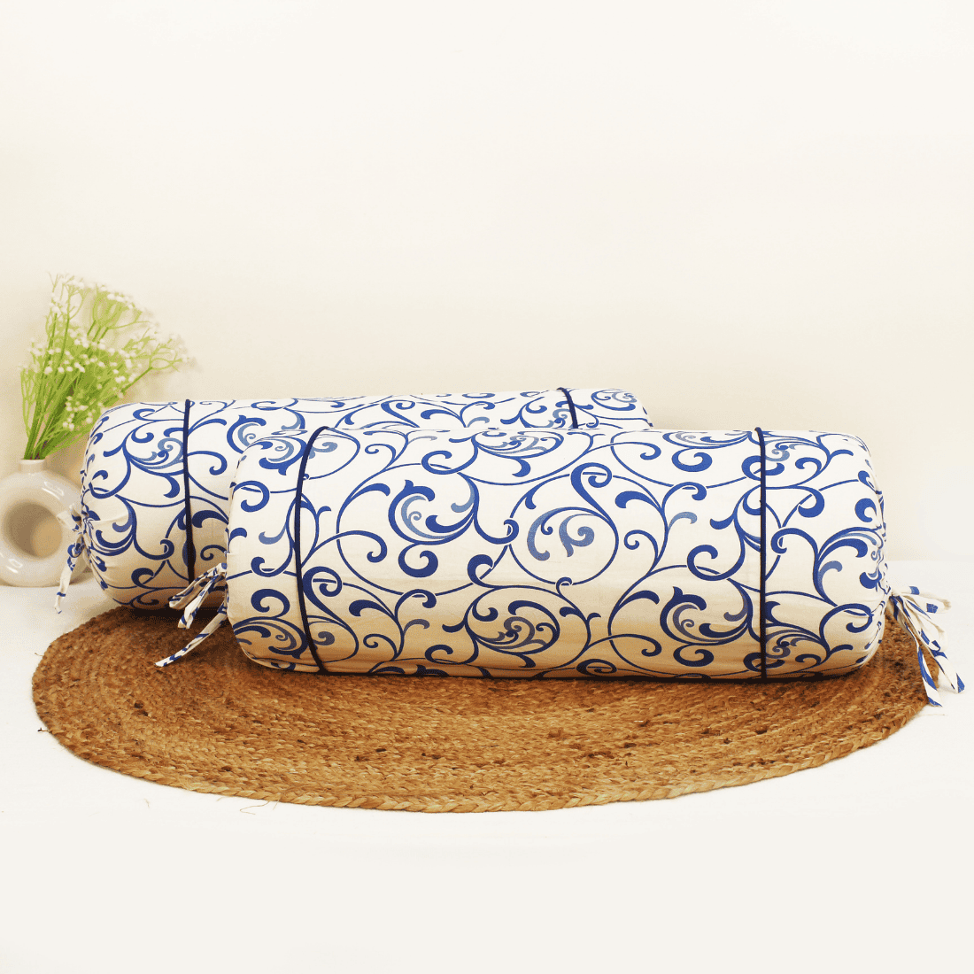 Printed Floral Cotton 2 Pcs Bolster Cover set - Blue