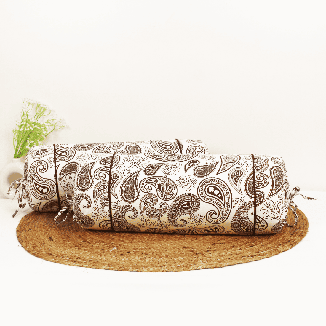 Printed Paisley Cotton 2 Pcs Bolster Cover set - Brown