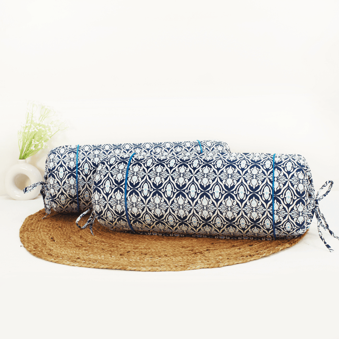 Printed Ikat Cotton 2 Pcs Bolster Cover set - Blue
