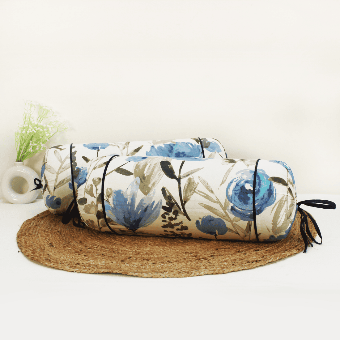 Printed Floral Cotton 2 Pcs Bolster Cover set - Blue