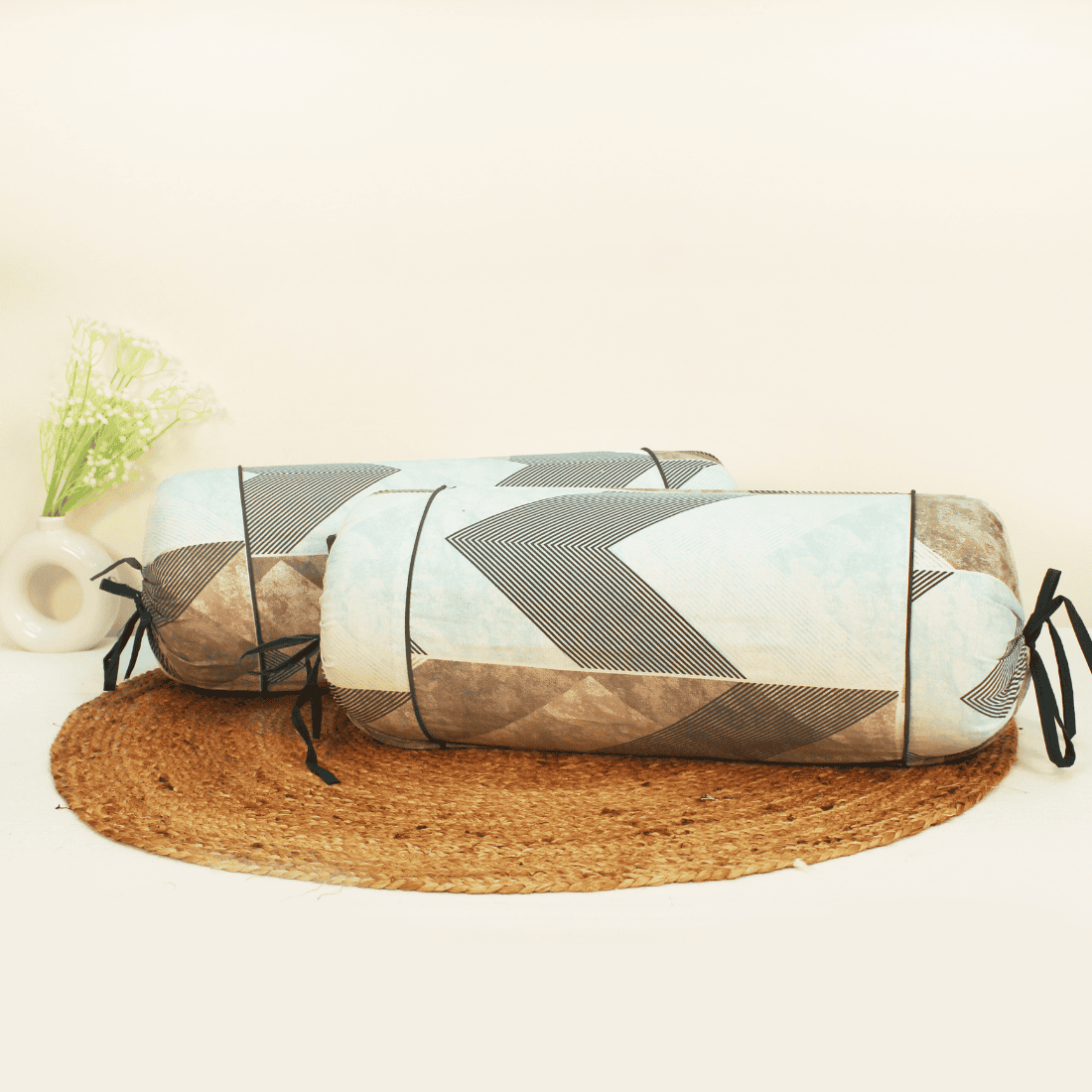 Printed Floral Cotton 2 Pcs Bolster Cover set - Blue