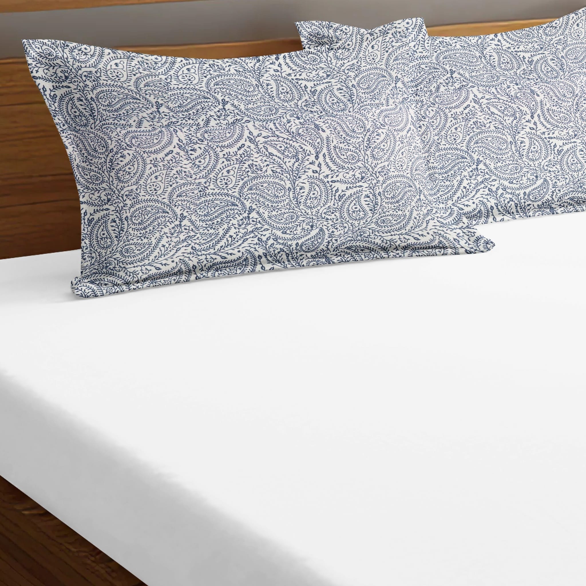 Printed Floral 2 Pcs Cotton Pillow Cover Set - Grey