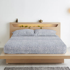 Stylish Blue Printed 144 TC Cotton Paisley Fitted Bedsheet At Best Price