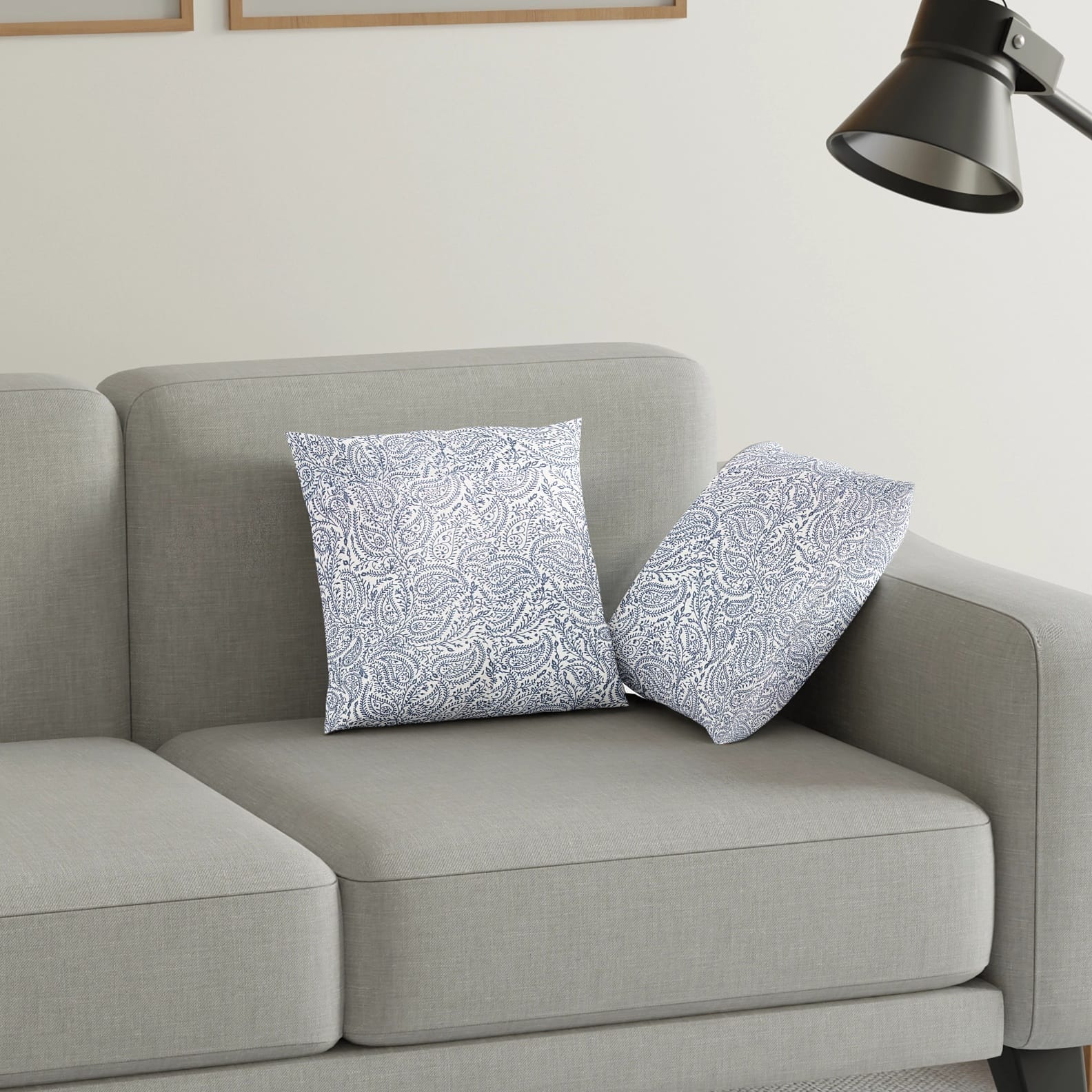 Printed Geometrical Cotton Cushion Cover set - Blue