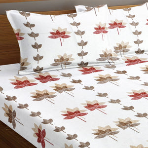 Stylish Multicolor Printed 144 TC Cotton Floral Fitted Bedsheet At Best Price