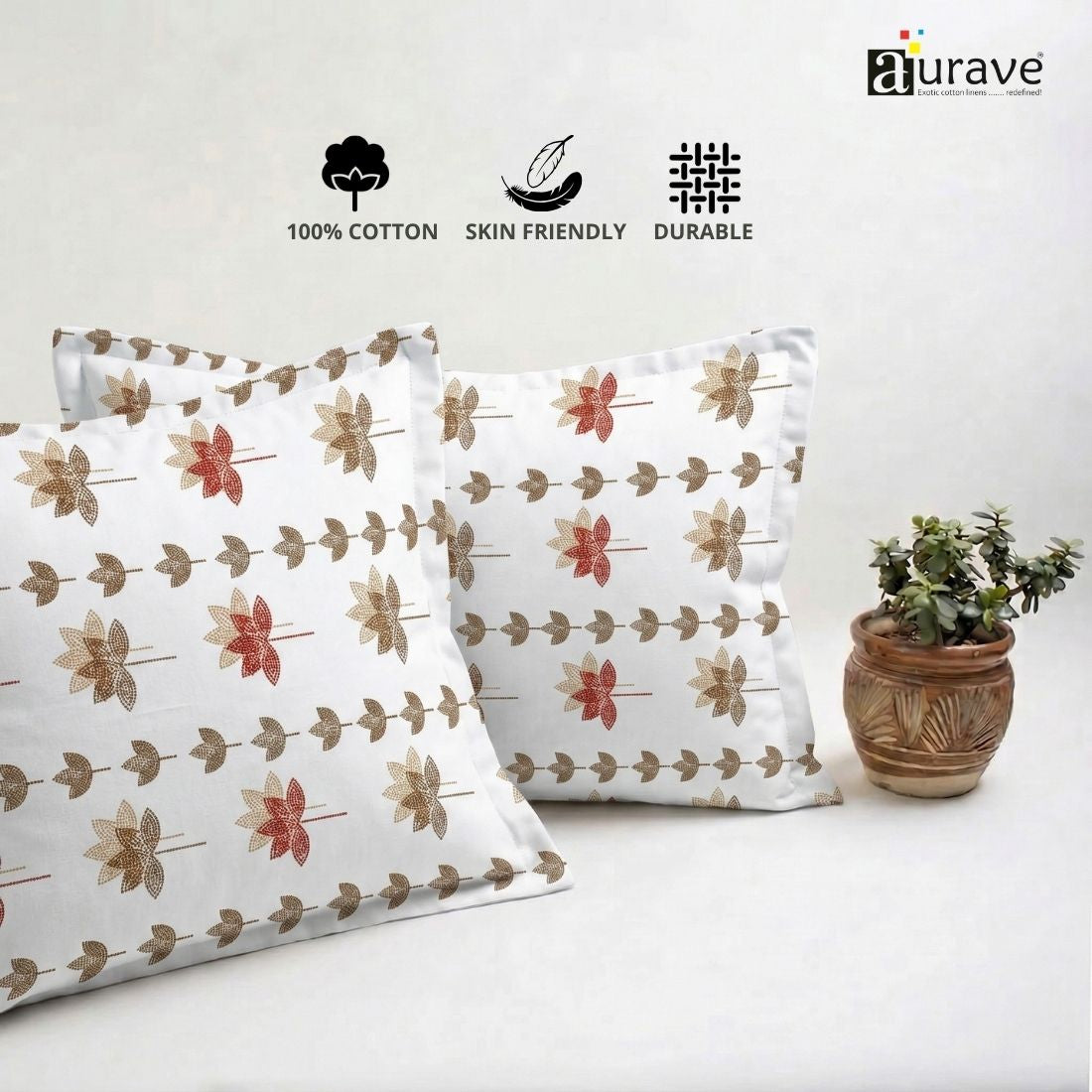 Printed Floral 2 Pcs Cotton Pillow Cover Set - Multicolor