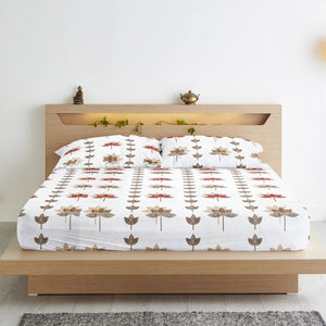 Stylish Multicolor Printed 144 TC Cotton Floral Fitted Bedsheet At Best Price