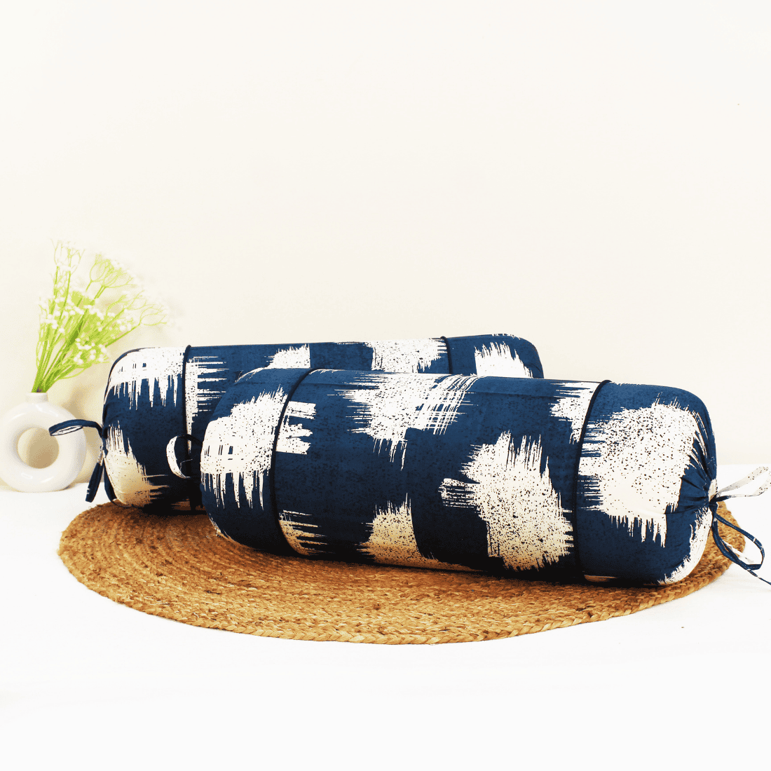 Printed Abstract 2 Pcs Cotton Bolster Cover set - Blue