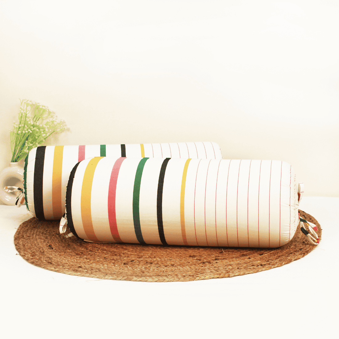 Printed Stripes Cotton 2 Pcs Bolster Cover set - Multicolor