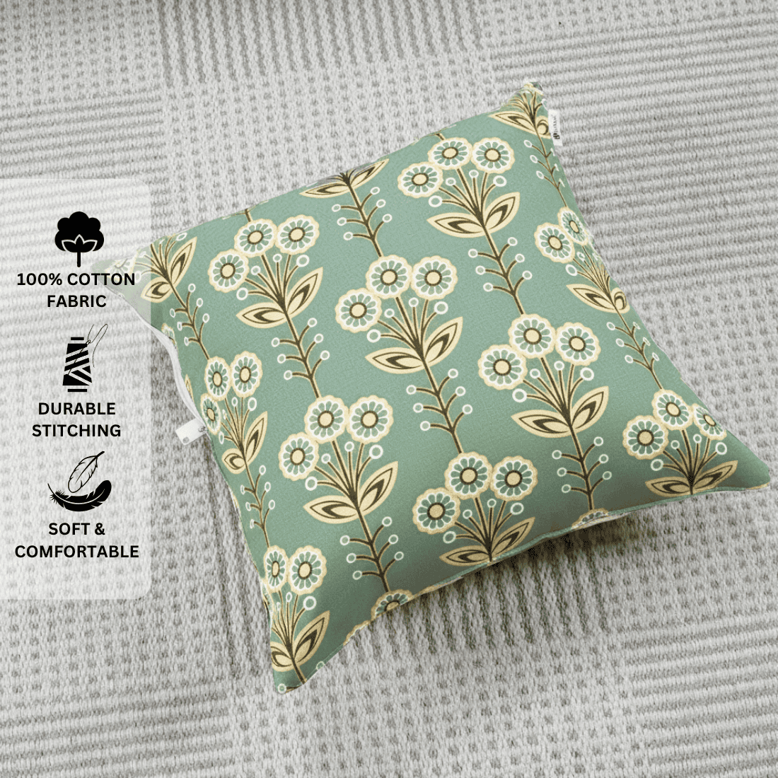 Printed Floral Cotton Cushion Cover set - Green