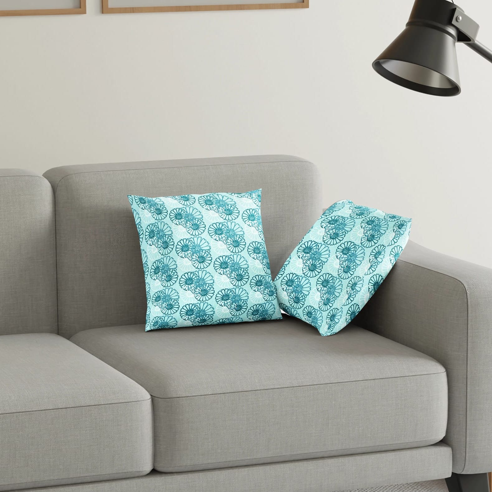 Printed Geometrical Cotton Cushion Cover set - Blue