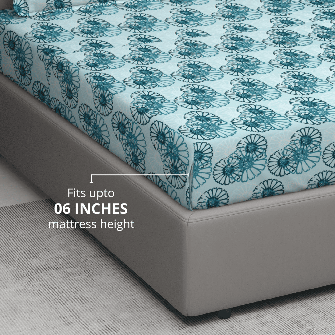 Printed Floral Cotton 144 TC Fitted Bedsheet