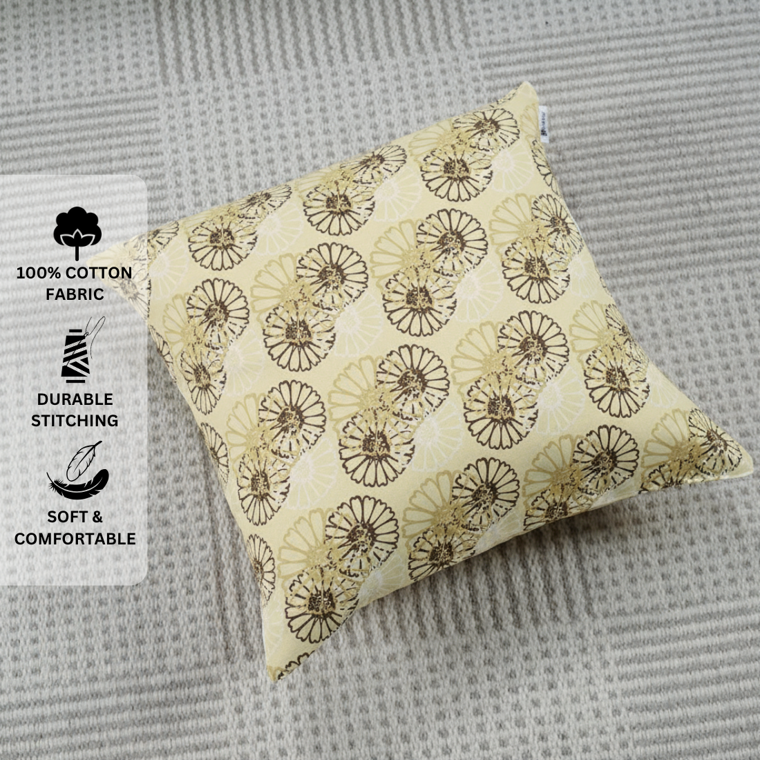 Printed Floral Cotton Cushion Cover set - Brown