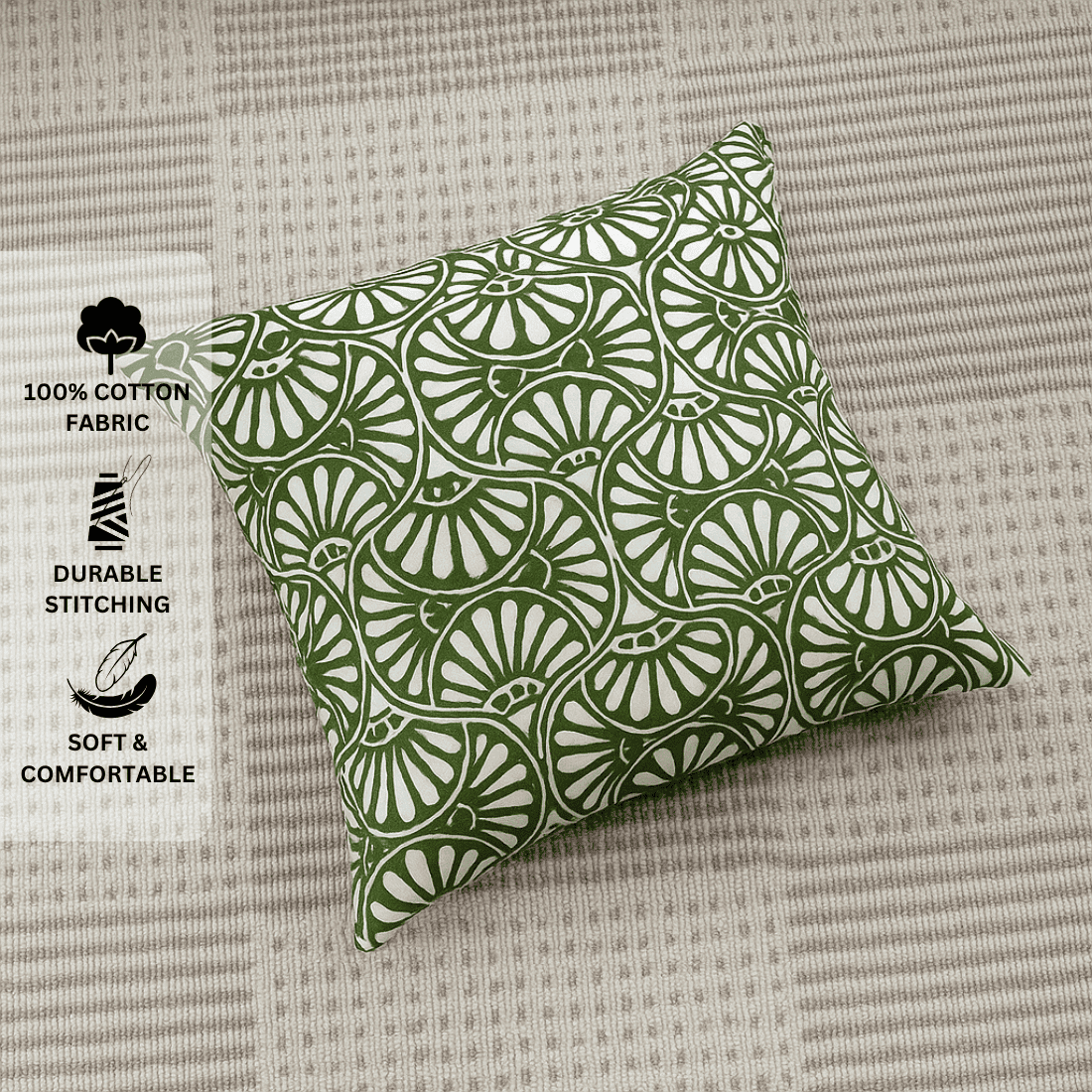 Printed Floral Cotton Cushion Cover set - Green