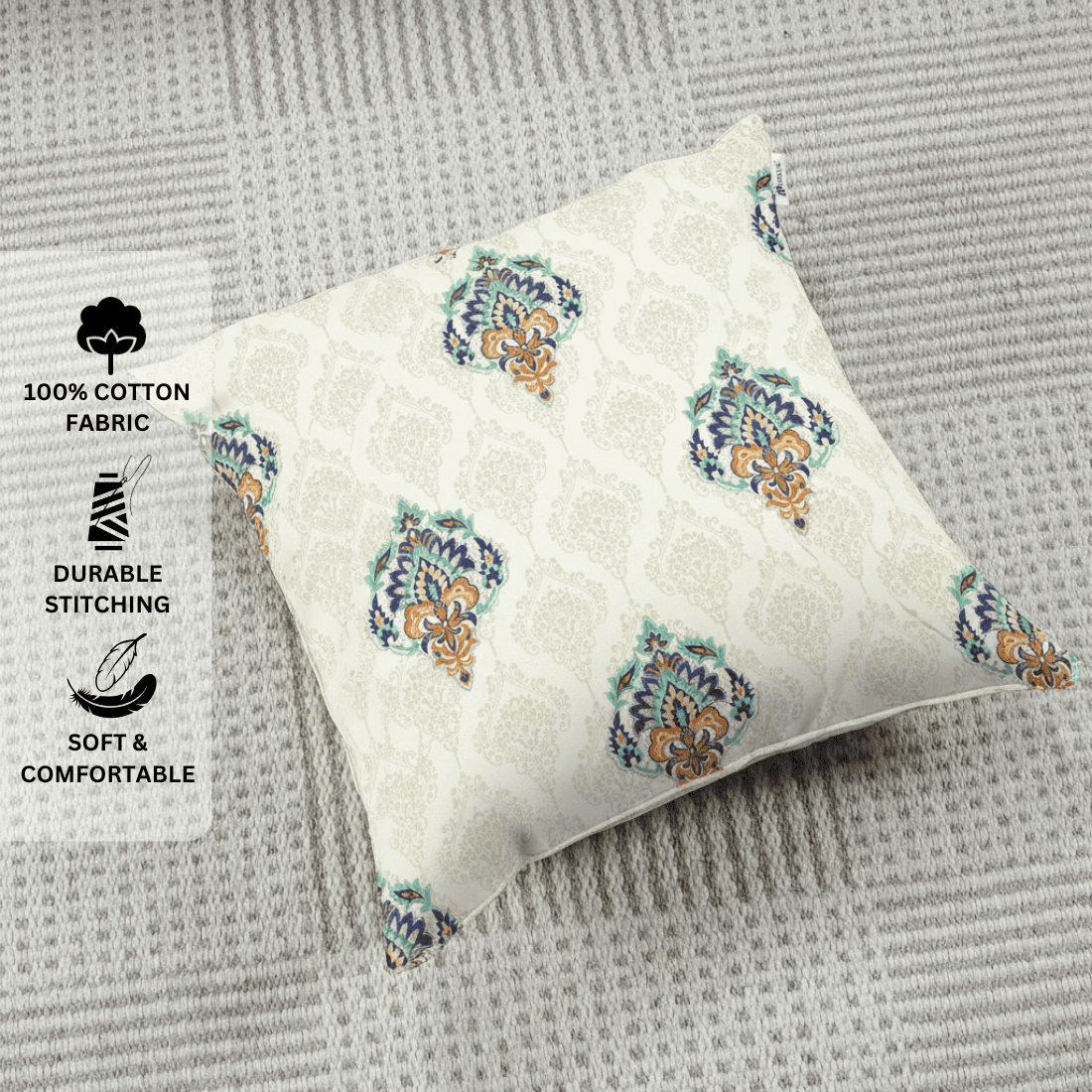 Printed Damask Cotton Cushion Cover set - Blue