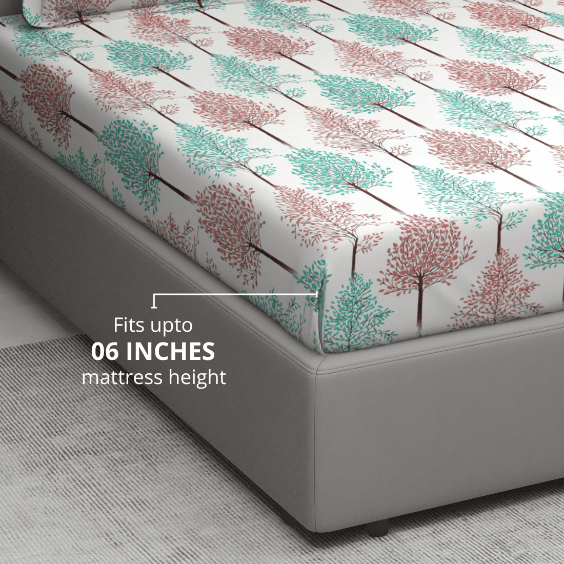 Printed Floral Cotton 144 TC Fitted Bedsheet Fits upto 06 Inches