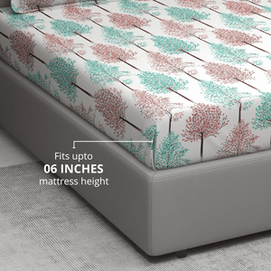 Printed Floral Cotton 144 TC Fitted Bedsheet Fits upto 06 Inches
