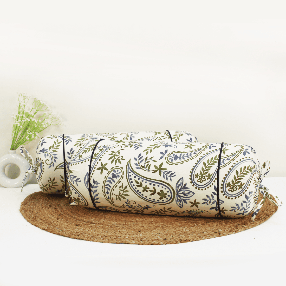 Printed Paisley Cotton 2 Pcs Bolster Cover set - Blue