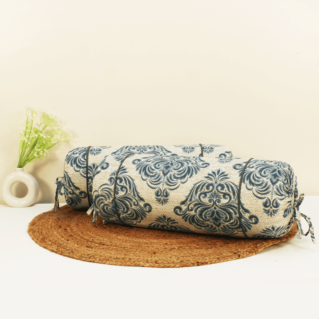 Printed Floral Cotton 2 Pcs Bolster Cover set - Grey