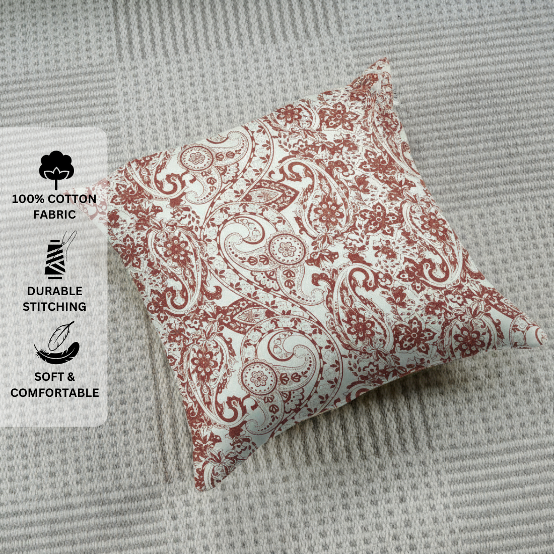 Printed Paisley Cotton Cushion Cover set - Rust