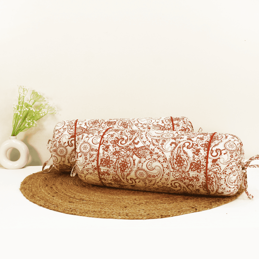 Printed Paisley Cotton 2 Pcs Bolster Cover set - Rust