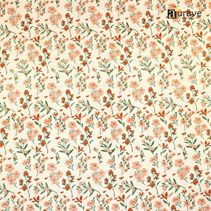 Floral pattern with small flowers and leaves on a beige background, brand 'AURAVE' Fitted Bedsheet.