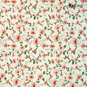 Floral pattern with pink flowers and green leaves on a light background, elastic fitted bedsheet