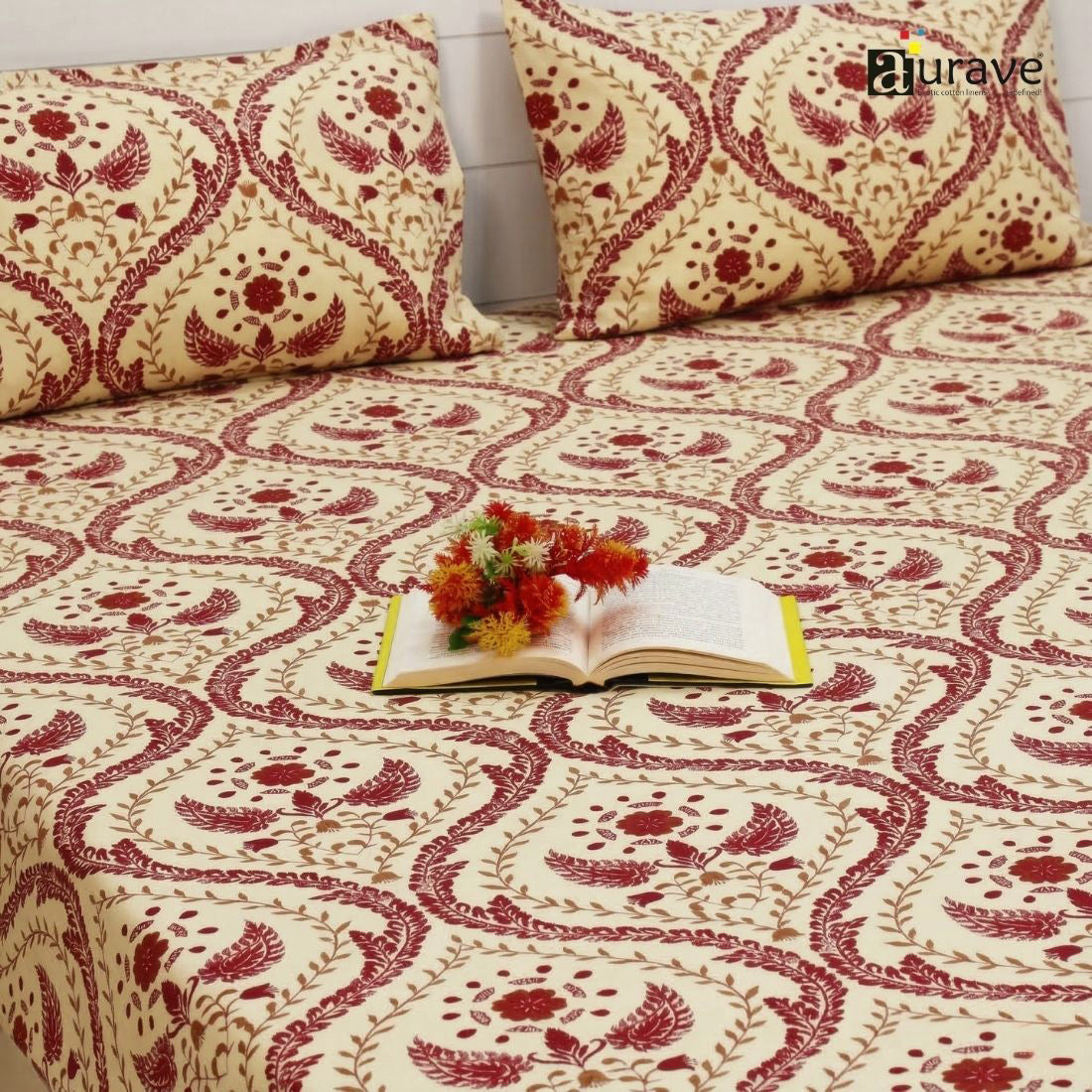 144TC 100% Elastic Fitted Bedsheet Floral patterned bedspread with Pillow covers
