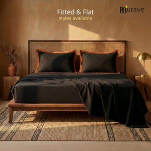 Black Haven 400 TC Cotton Satin Bedsheet with Pillow Covers - Rust