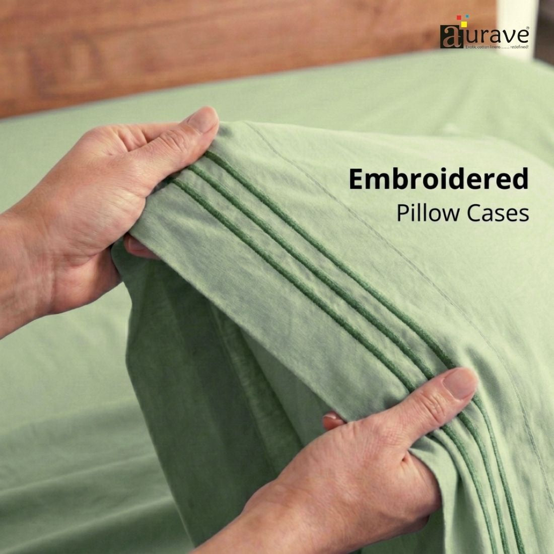 Luxury King Size Cotton Flat Bedsheet with Embroidered Pillow Covers - Pista