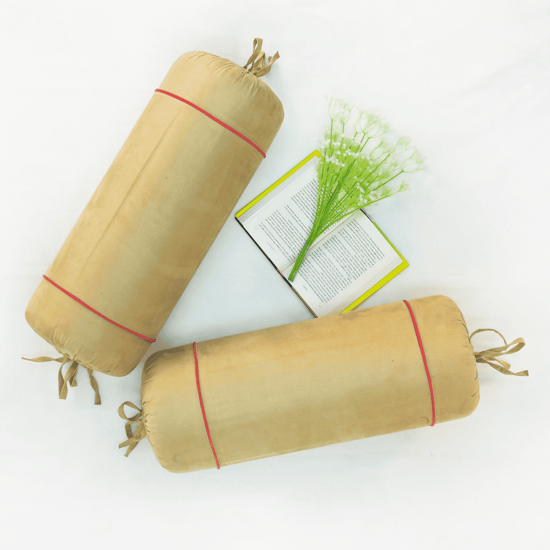 Imported Suede Polyester Velvety 2 Pcs Bolster Cover set - Beige