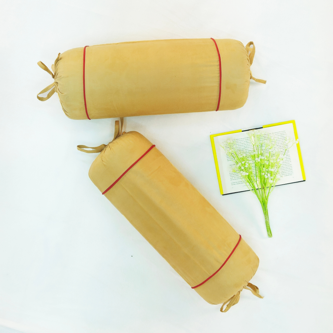 Imported Suede Polyester Velvety 2 Pcs Bolster Cover set - Golden Brown