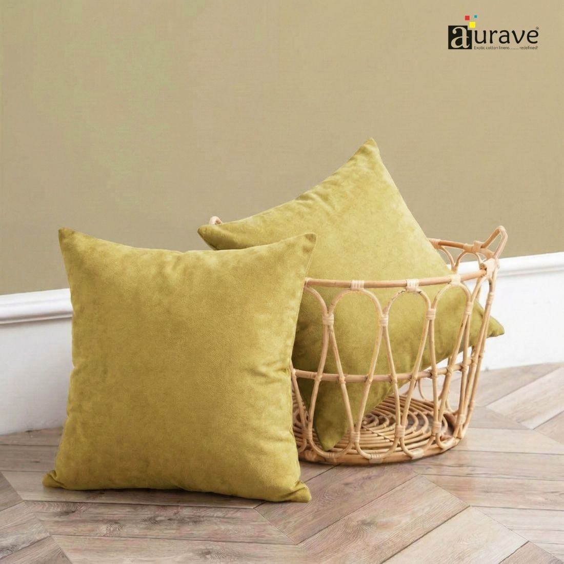 SUEDE Luxurious Microfibre Cushion Cover set - Mehndi