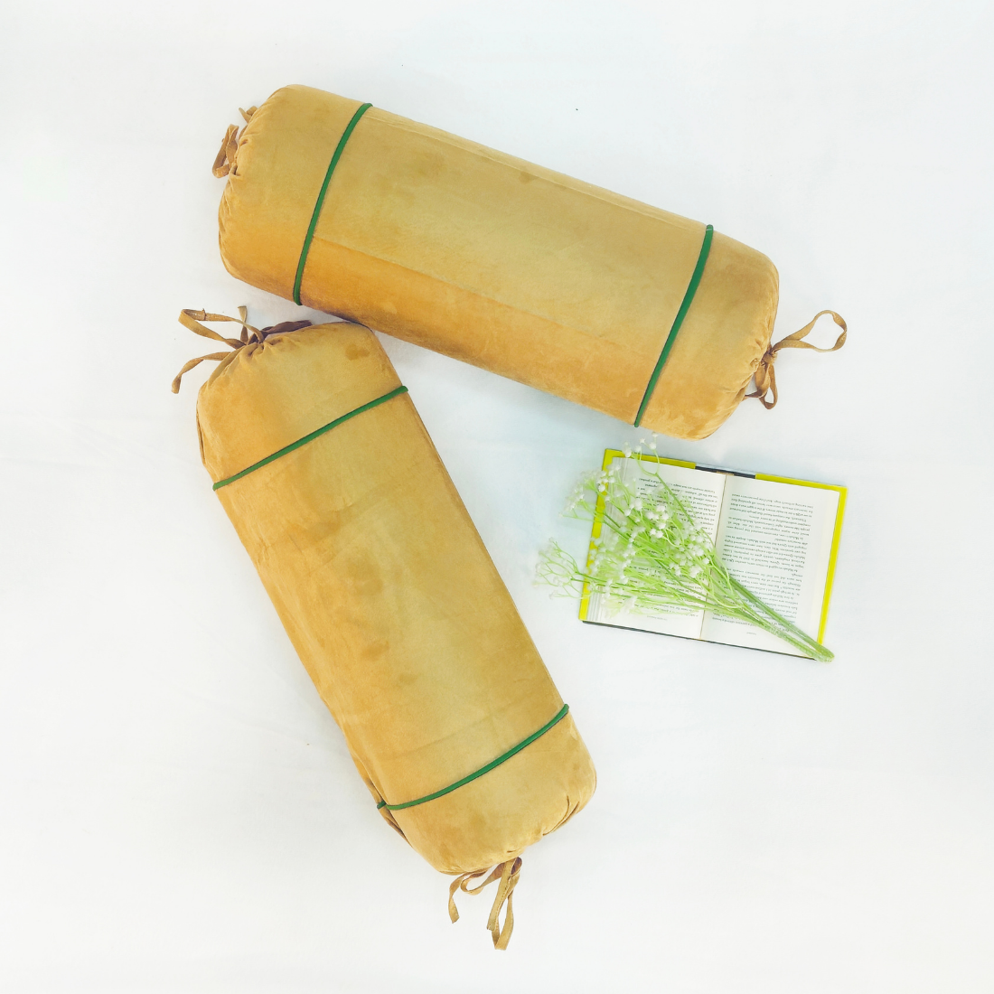 Imported Suede Polyester Velvety 2 Pcs Bolster Cover set - Mehndi Green