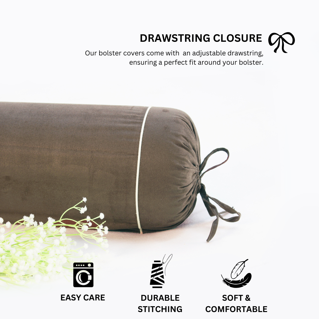 Imported Suede Polyester Velvety 2 Pcs Bolster Cover set - Dusty Brown