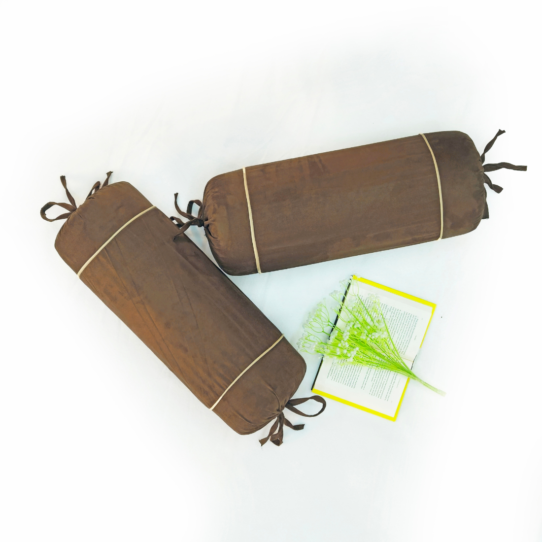 Imported Suede Polyester Velvety 2 Pcs Bolster Cover set - Coffee Brown