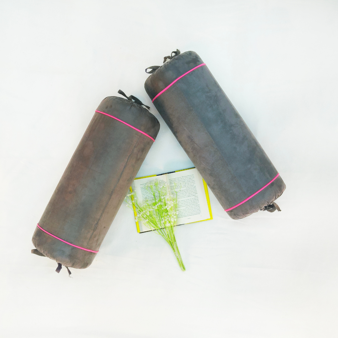 Imported Suede Polyester Velvety 2 Pcs Bolster Cover set - Grey