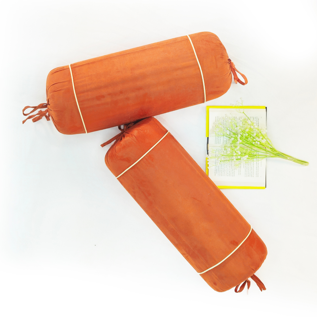 Imported Suede Polyester Velvety 2 Pcs Bolster Cover set - Orange
