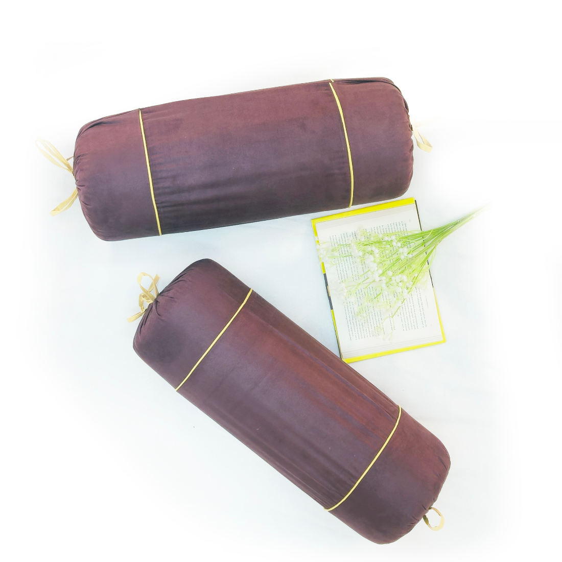 Imported Suede Polyester Velvety 2 Pcs Bolster Cover set - Burgundy