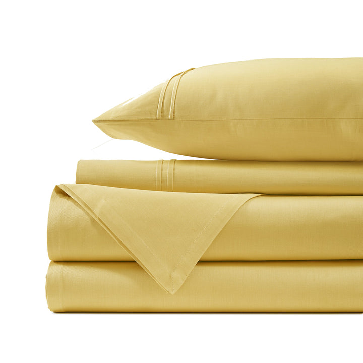 Soft Plain 400 TC Cotton Satin Fitted Bedsheet In Gold At Best Prices