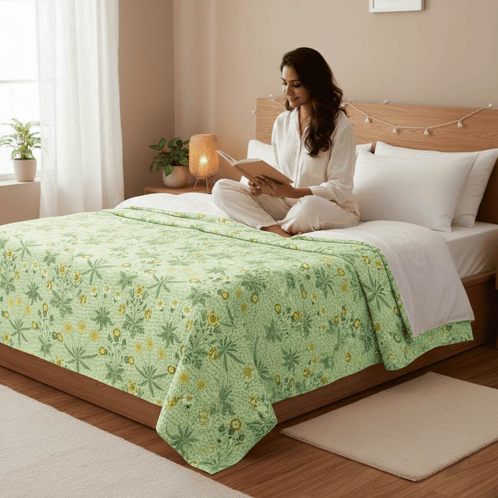 Elegant Microfibre Dohar for Festive Gifting | Vintage Floral Green