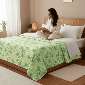 Elegant Microfibre Dohar for Festive Gifting | Vintage Floral Green