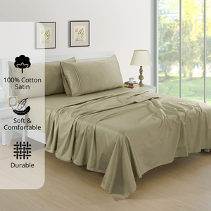 Plain Cotton Satin 400 TC Bedsheet with Pillow Covers - Taupe