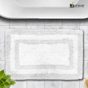 AURAVE Luxury Reversible Cotton Bathmat, White
