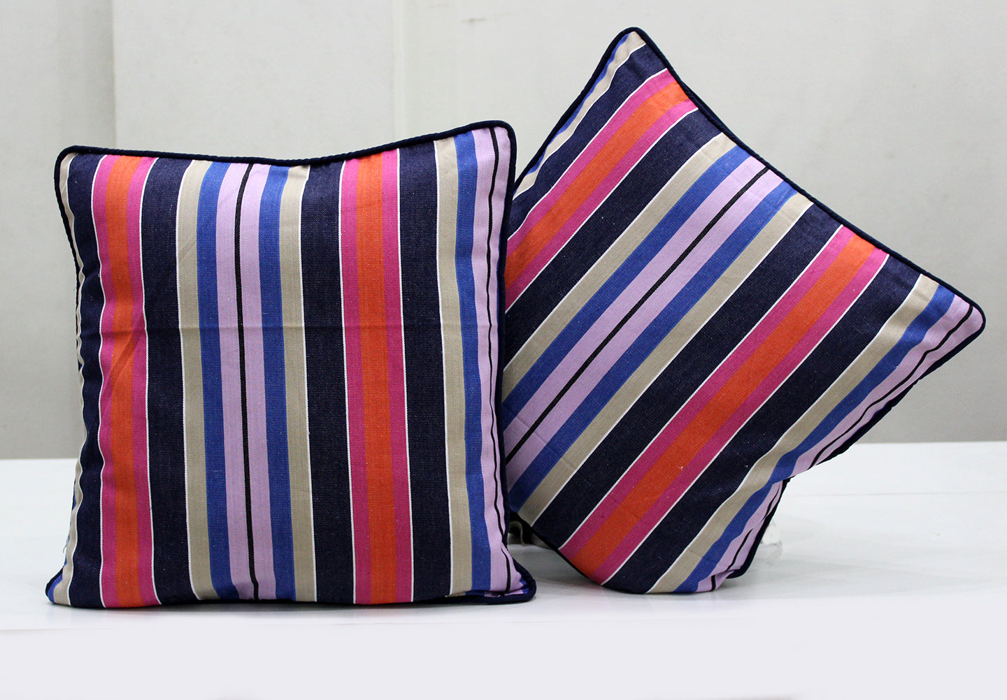 ALPHA Woven Cotton Stripes 2 Pcs Cushion Cover set - Blue