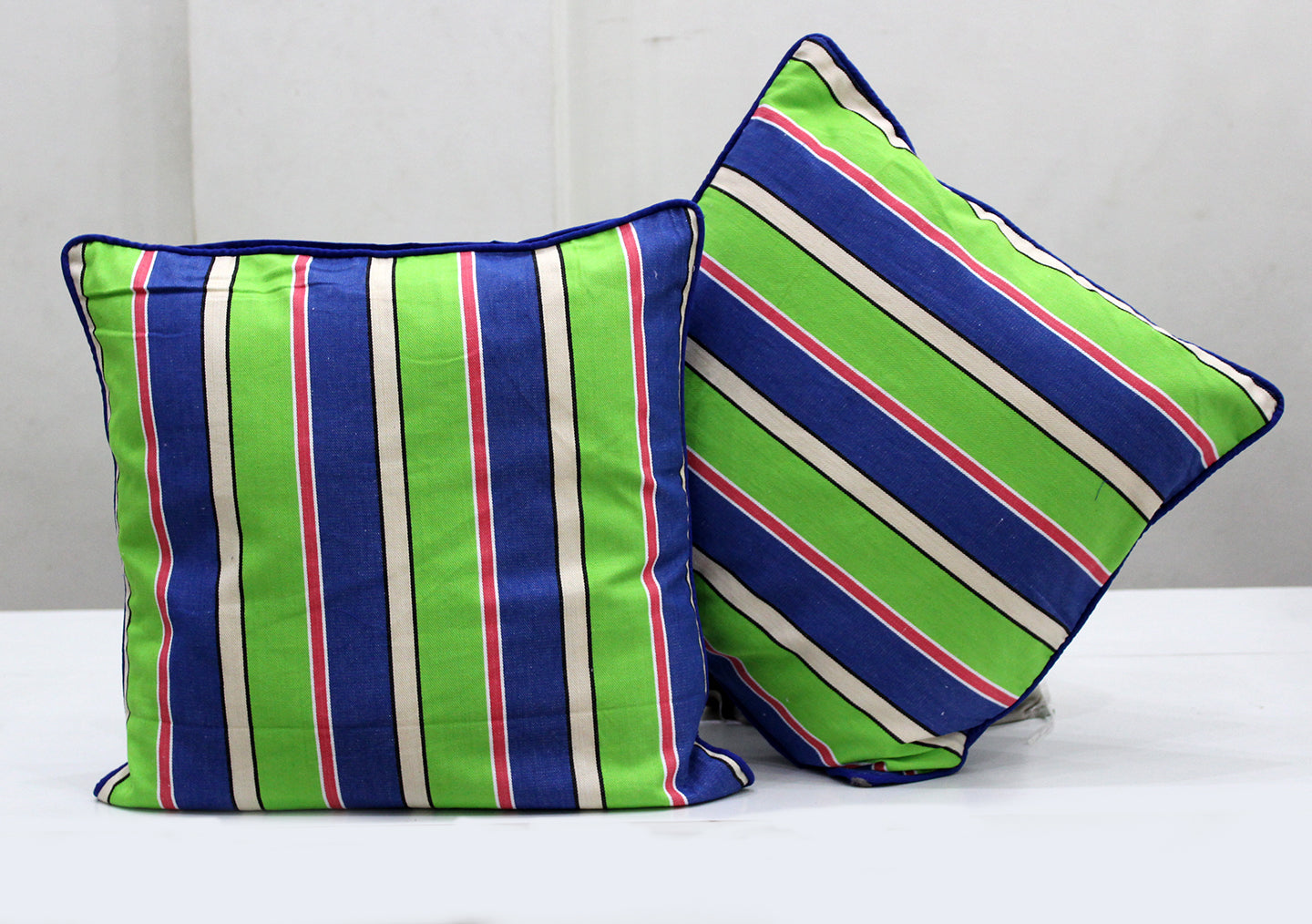 ALPHA Woven Cotton Stripes 2 Pcs Cushion Cover set - Green