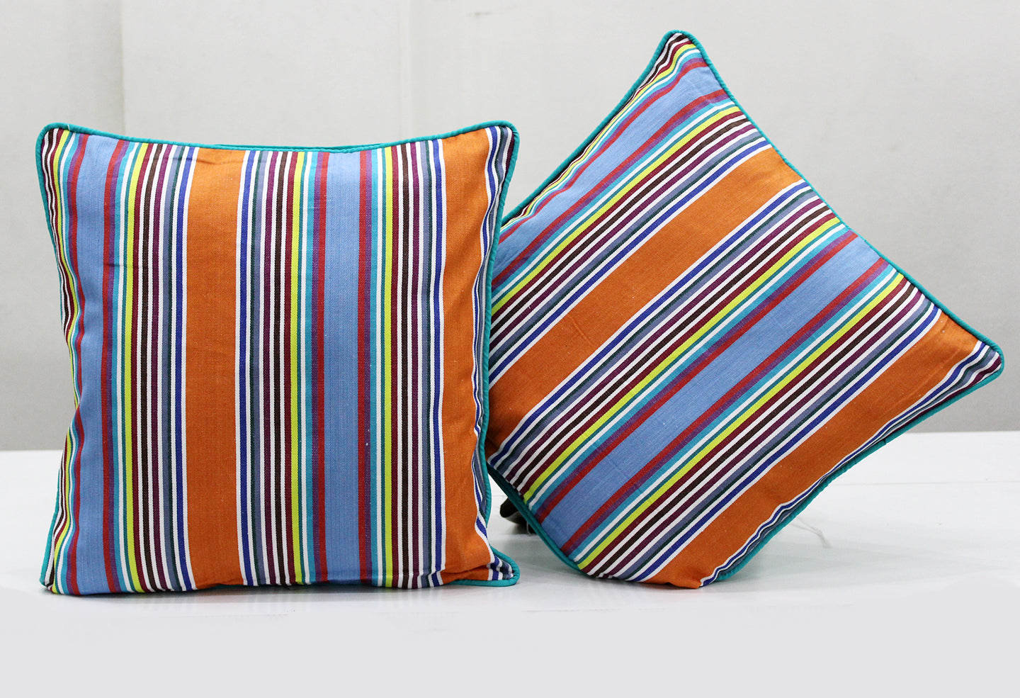 ALPHA Woven Cotton Stripes 2 Pcs Cushion Cover set - Multicolor