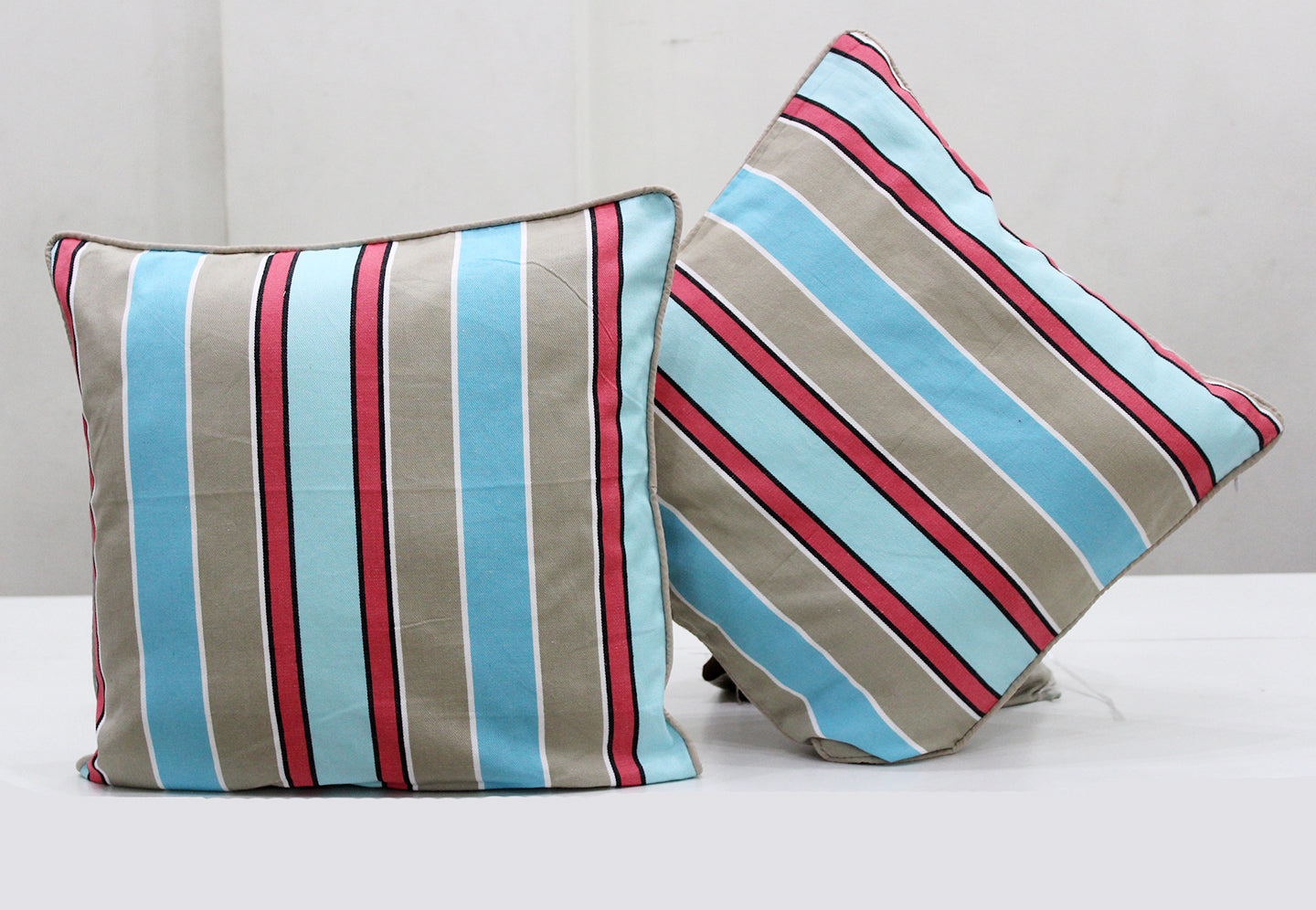 ALPHA Woven Cotton Stripes 2 Pcs Cushion Cover set - Khaki
