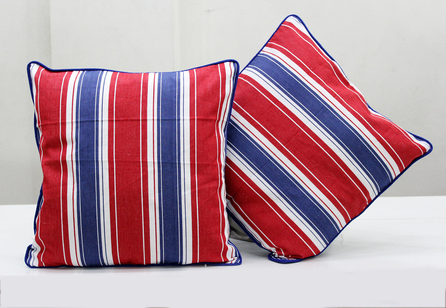 ALPHA Woven Cotton Stripes 2 Pcs Cushion Cover set - Red